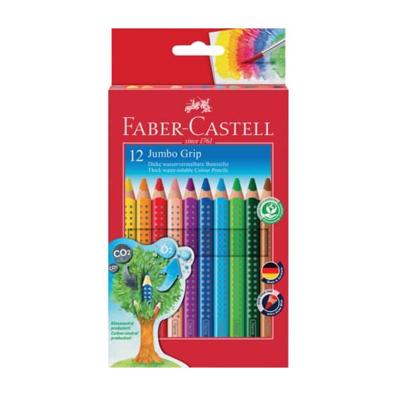 Faber-Castell Buntstift Jumbo GRIP - 12 Farben sortiert und Spitzer, Kartonetui