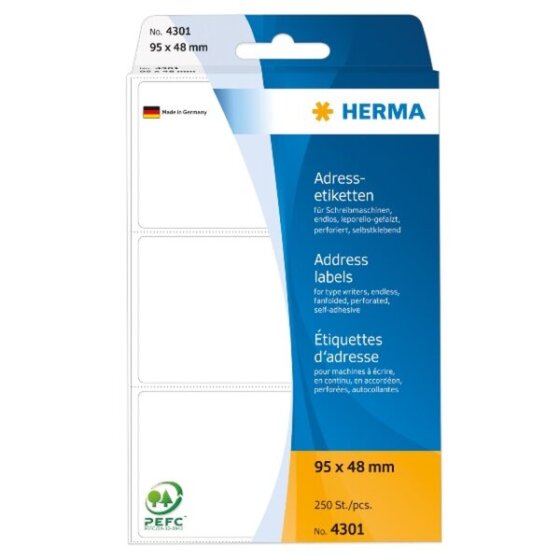 Herma 4301 Adress-Etiketten - 95 x 48 mm, selbstklebend, 250 Stück