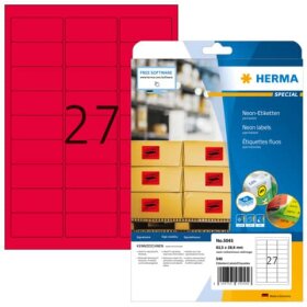 Herma 5045 Etiketten A4 neon-rot 63,5x29,6 mm Papier matt...