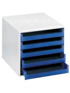 MM Metzger Mendle Schubladenbox - A4, 5 offene Schubladen, hellgrau/blau