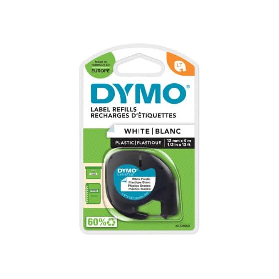 Dymo® Schriftbandkassetten Kunststoff - laminiert, 12 mm x 4 m, schwarz auf weiß, Blister