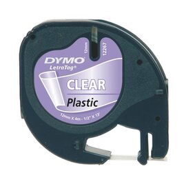 Dymo® Schriftbandkassetten Kunststoff laminiert - 12 mm x 4 m, schwarz auf transparent, Blister