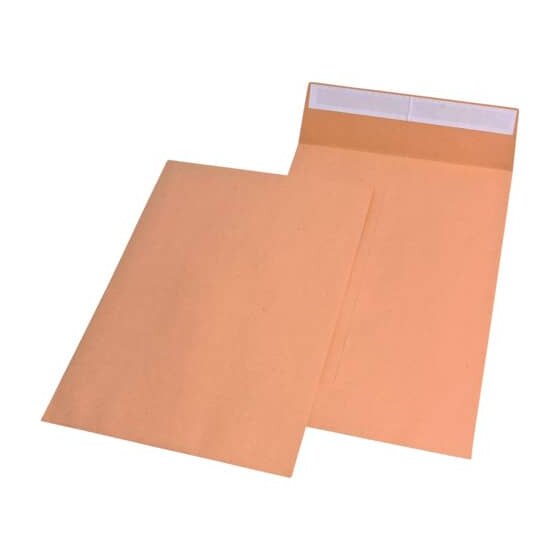 MAILmedia® Faltentaschen - C4, ohne Fenster, 40 mm-Falte, Klotzboden, haftklebend, 120 g/qm, braun, 100 Stück