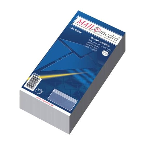 MAILmedia® Briefumschläge DIN lang (220x110 mm), ohne Fenster, selbstklebend, 72 g/qm, 100 Stück