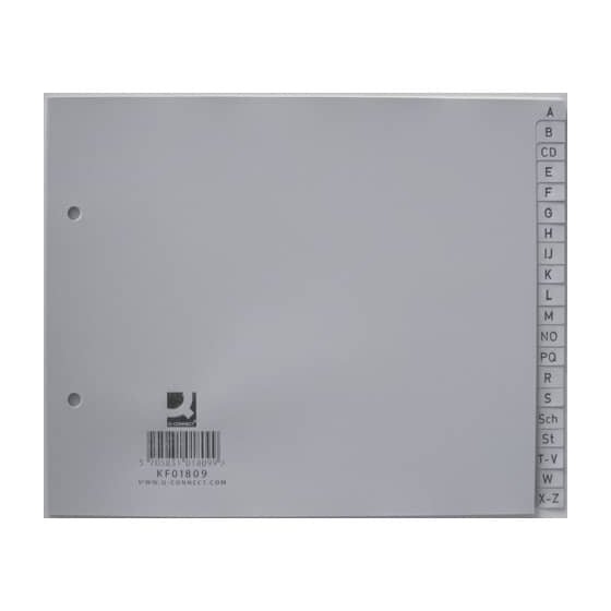 Q-Connect® Register - A - Z, PP, ohne Index, für A4 18 cm hoch, 20 Blatt, grau