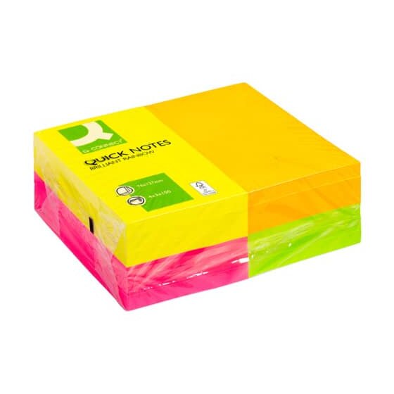 Q-Connect® Haftnotizen Quick Notes - Brilliantfarben, 76 x 127 mm