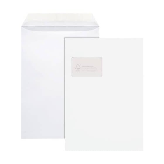 SUMO® Versandtaschen - C4, mit Fenster, 100 g/qm, 100 Stück, haftklebend