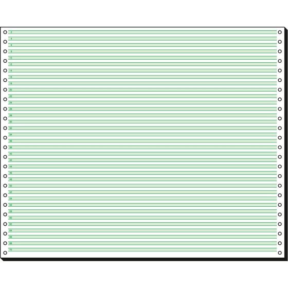 Endlospapier, 12"x375 mm (A3 quer), 1fach, 60g/qm, grüne Lesestreifen 1/6", VE = 1 Karton = 2000 Blatt