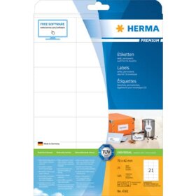 Herma 4361 Etiketten Premium A4, weiß 70x42 mm...