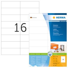 Herma 4462 Etiketten Premium A4, weiß 105x37 mm Papier matt 1600 St.
