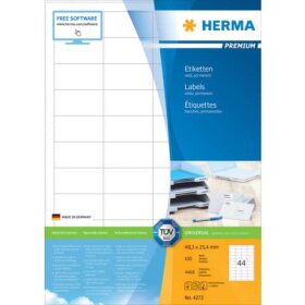 Herma 4272 Etiketten Premium A4, weiß 48,3x25,4 mm...