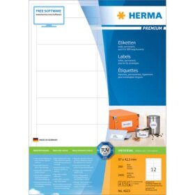 Herma 4623 Etiketten Premium A4, weiß 97x42,3 mm...
