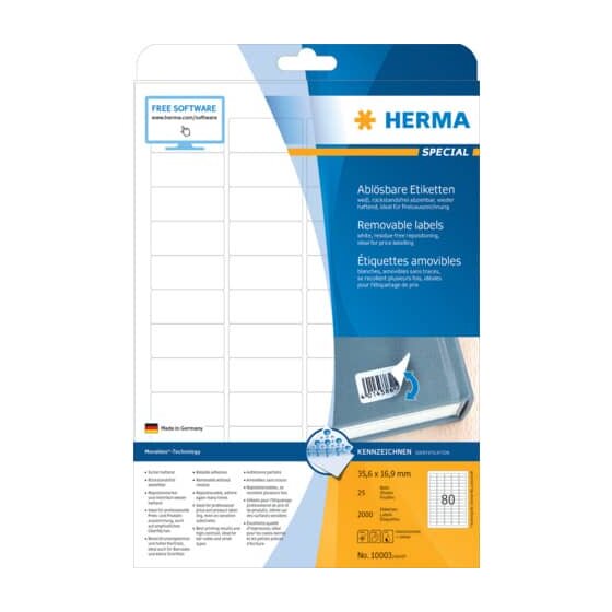 Herma 10003 Etiketten A4 weiß 35,6x16,9 mm Movables/ablösbar Papier matt 2000 St.