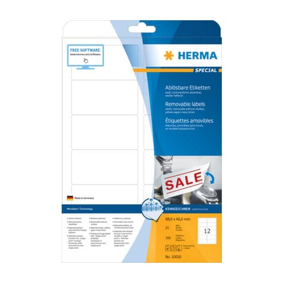 Herma 10010 Etiketten A4 weiß 88,9x46,6 mm Movables/ablösbar Papier matt 300 St.