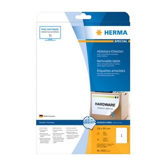 Herma 10021 Etiketten A4 weiß 210x297 mm Movables/ablösbar Papier matt 25 St.