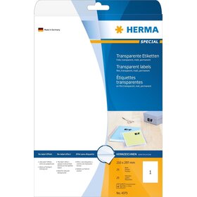 Herma 4375 Etiketten transparent matt A4 210x297 mm Folie...