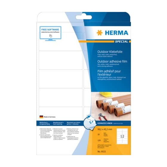 Herma 9533 Etiketten A4 Outdoor Klebefolie weiß 99,1x42,3 mm Folie matt 120 St.