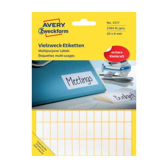 Avery Zweckform® 3317 Universal-Etiketten - 20 x 8 mm, weiß, 2.184 Etiketten/28 Blatt, permanent