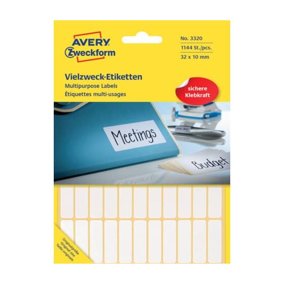 Avery Zweckform® 3320 Universal-Etiketten - 32 x 10 mm, weiß, 1.144 Etiketten/26 Blatt, permanent
