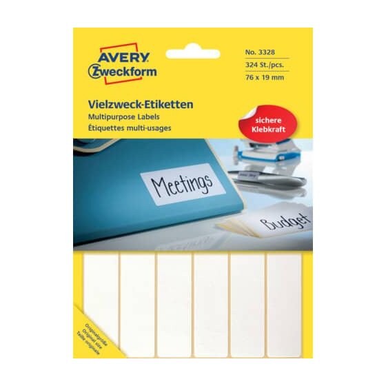 Avery Zweckform® 3328 Universal-Etiketten - 76 x 19 mm, weiß, 324 Etiketten/27 Blatt, permanent