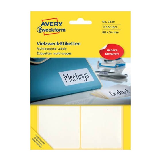 Avery Zweckform® 3330 Universal-Etiketten - 80 x 54 mm, weiß, 112 Etiketten/28 Blatt, permanent