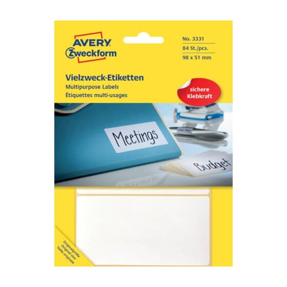 Avery Zweckform® 3331 Universal-Etiketten - 98 x 51 mm, weiß, 84 Etiketten/28 Blatt, permanent