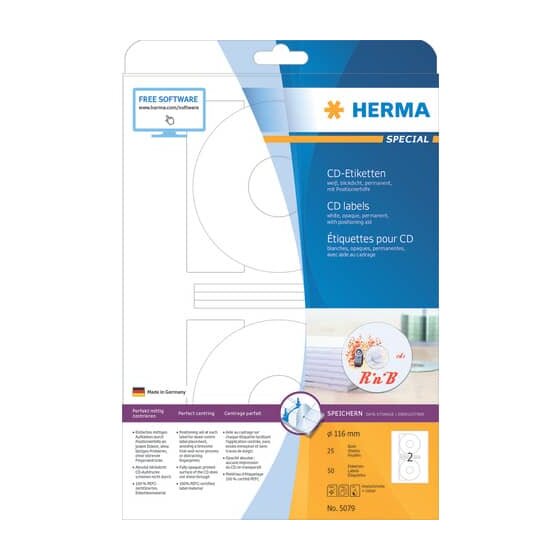 Herma 5079 CD-Etiketten A4 weiß Ø 116 mm Papier matt blickdicht 50 St.