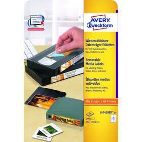 Avery Zweckform® L4742REV-25 Etiketten für VHS-Videokassetten, wiederablösbar, 78,7 x 46,6 mm, 25 Blatt/300 Etiketten, weiß