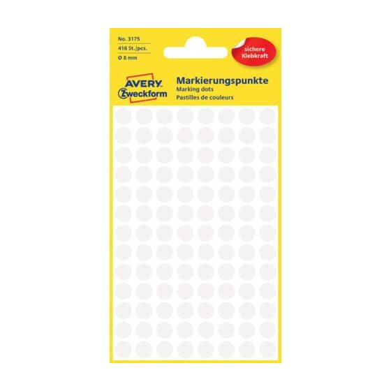 Avery Zweckform® 3175 Markierungspunkte - Ø 8 mm, 4 Blatt/416 Etiketten, weiß