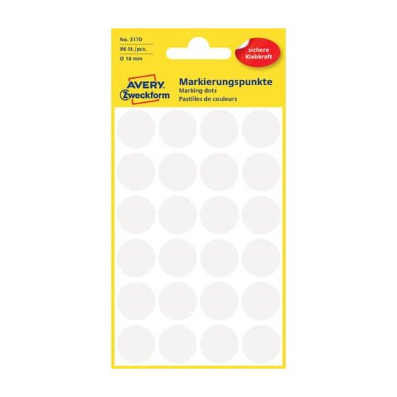 Avery Zweckform® 3170 Markierungspunkte - Ø 18 mm, 4 Blatt/96 Etiketten, weiß
