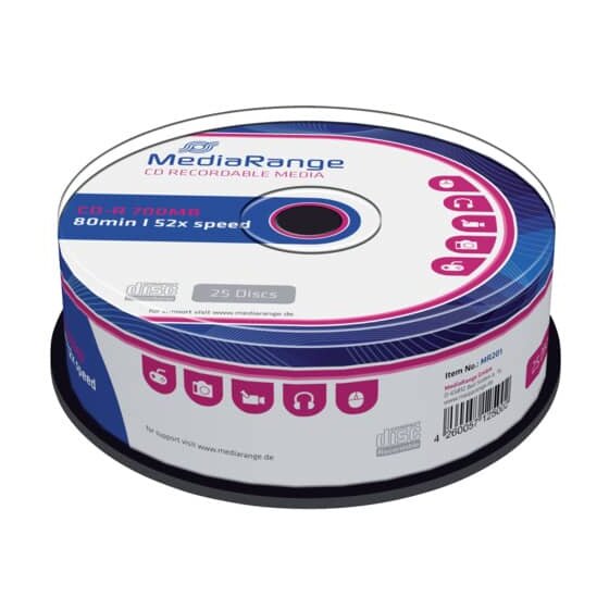 MediaRange CD-R Rohlinge - 700MB/80Min, 52-fach/Spindel, Packung mit 25 Stück