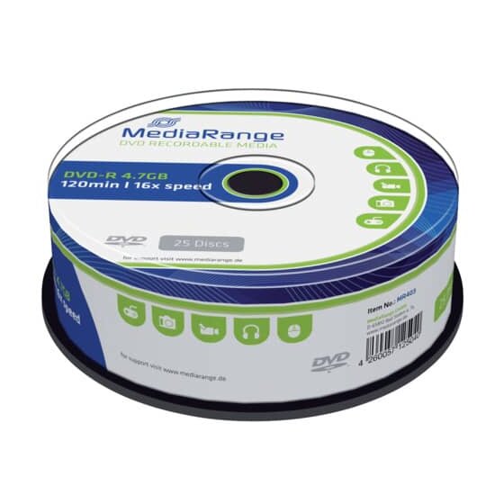 MediaRange DVD-R - 4.7GB/120Min, 16-fach/Spindel, Packung mit 25 Stück