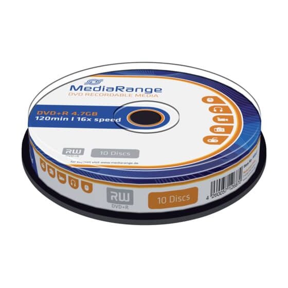MediaRange DVD+R - 4.7GB/120Min, 16-fach/Spindel, Packung mit 10 Stück