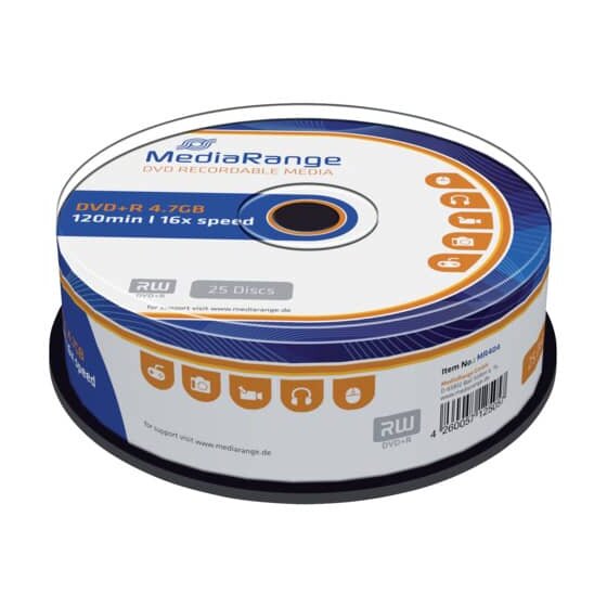 MediaRange DVD+R - 4.7GB/120Min, 16-fach/Spindel, Packung mit 25 Stück