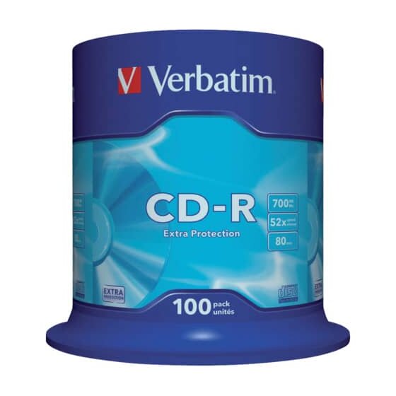 Verbatim CD-R Rohlinge - 700MB/80Min, 52-fach/Spindel, Packung mit 100 Stück