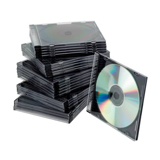 Q-Connect® CD-Boxen Standard - Slim Line für 1 CD/DVD, transparent/schwarz, Packung mit 25 Stück