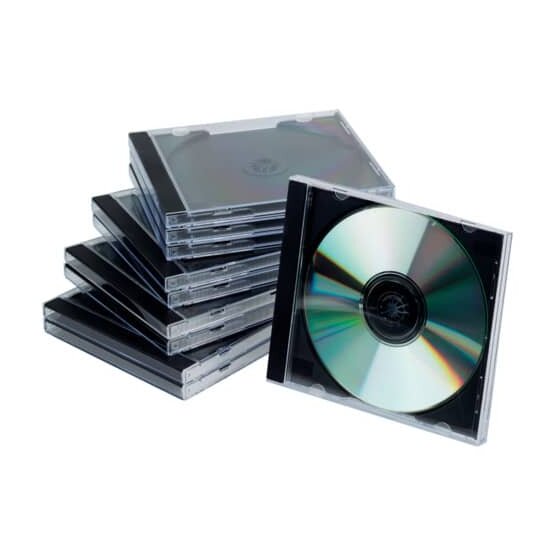 Q-Connect® CD-Boxen Standard - Hardbox für 1 CD/DVD, transparent/schwarz, Packung mit 10 Stück