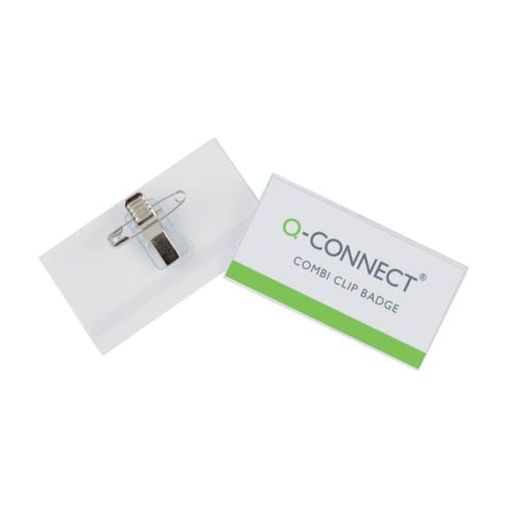 Q-Connect® Namensschilder - mit Kombiklemme (Nadel und Klemme), 90 x 54 mm