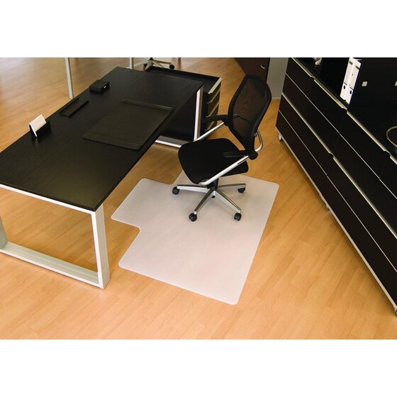 RS office products BSM Bodenschutzmatte milchig für glatte/harte Böden - Form L, 120 x 150 cm