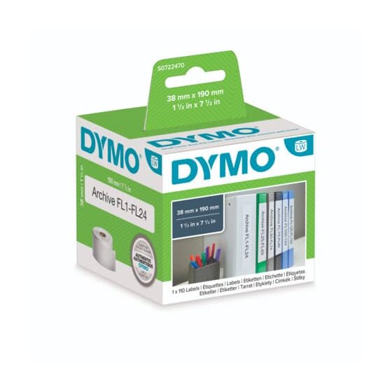 Dymo® LabelWriter™ Etikettenrollen - Ordneretikett schmal, 38 x 190 mm, weiß