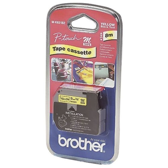 Brother® M-Schriftbandkassetten, unlaminiert Größe: 9 mm x 8 m (B x L) schwarz auf gelb