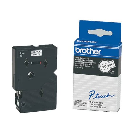 Brother® TC-291 Schriftbandkassetten - laminiert, 9 mm x 7,7 m, schwarz auf weiß
