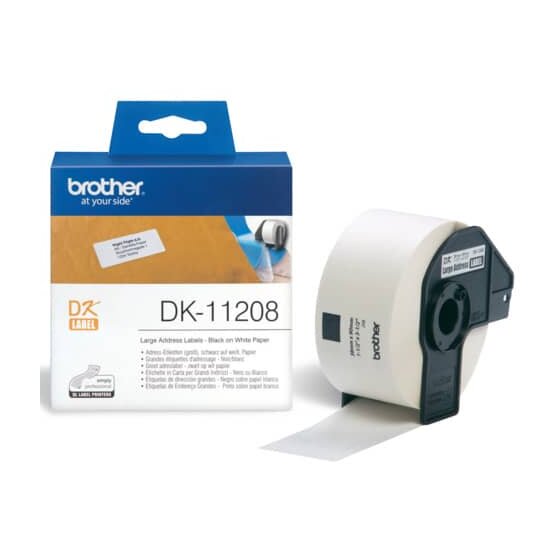 Brother® DK-Einzeletiketten Papier -Adress-Etiketten, 38x90 mm, 400 Stück, schwarz auf weiß