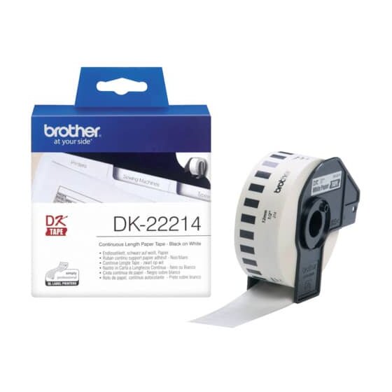 Brother® DK-Endlosetiketten Papier - 12 mm x 30,48 m, schwarz auf weiß