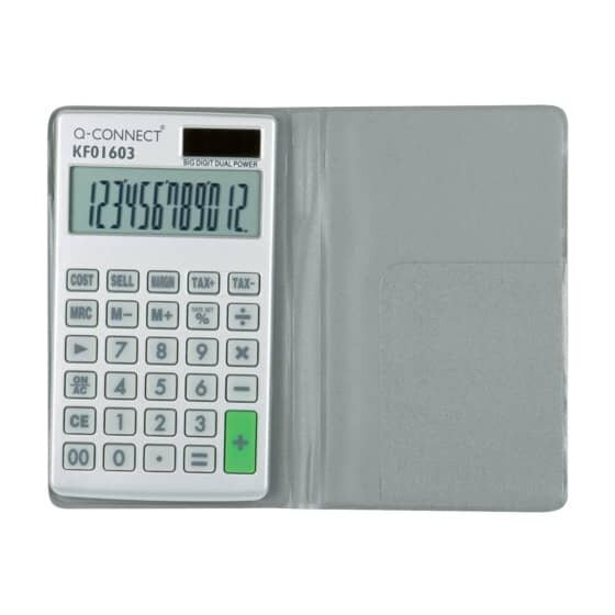 Q-Connect® Taschenrechner Solar-/Batteriebetrieb, 12-stellig, LC-Display, weiß