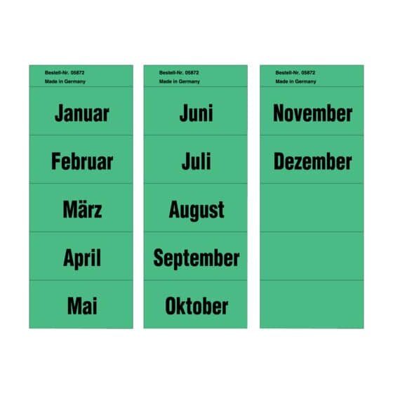 Inhaltsschilder Monatsnamen - Beutel mit 96 Stück (= 8x12 Monate), grün