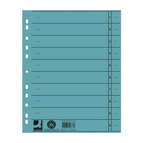 Q-Connect® Trennblätter durchgefärbt - A4 Überbreite, hellblau, 100 Stück