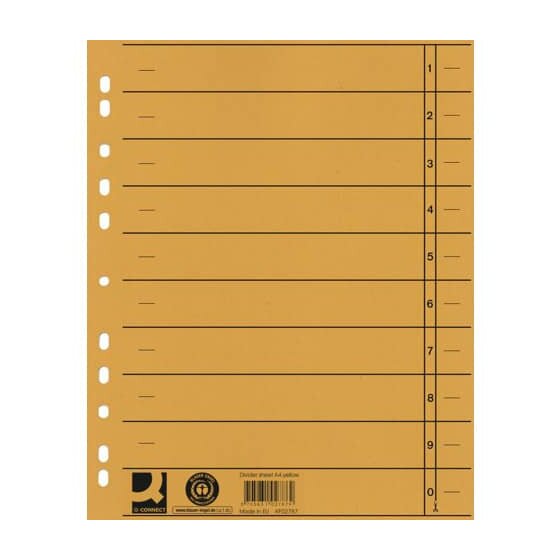Q-Connect® Trennblätter durchgefärbt - A4 Überbreite, gelb, 100 Stück