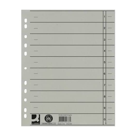 Q-Connect® Trennblätter durchgefärbt - A4 Überbreite, grau, 100 Stück