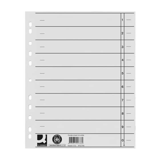 Q-Connect® Trennblätter durchgefärbt - A4 Überbreite, weiß, 100 Stück